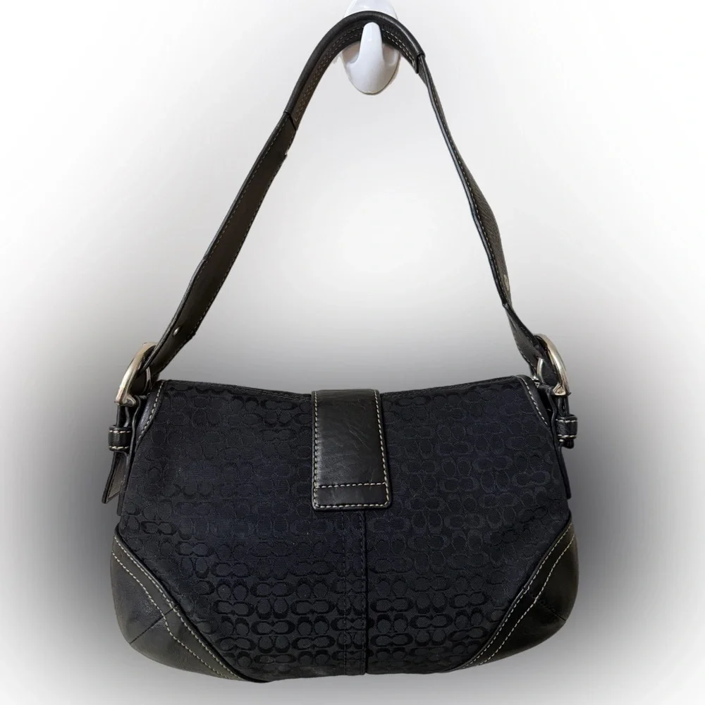 VTG Coach 6818 Soho Demi Shoulder Bag Black Signature C Jacquard Canvas Leather